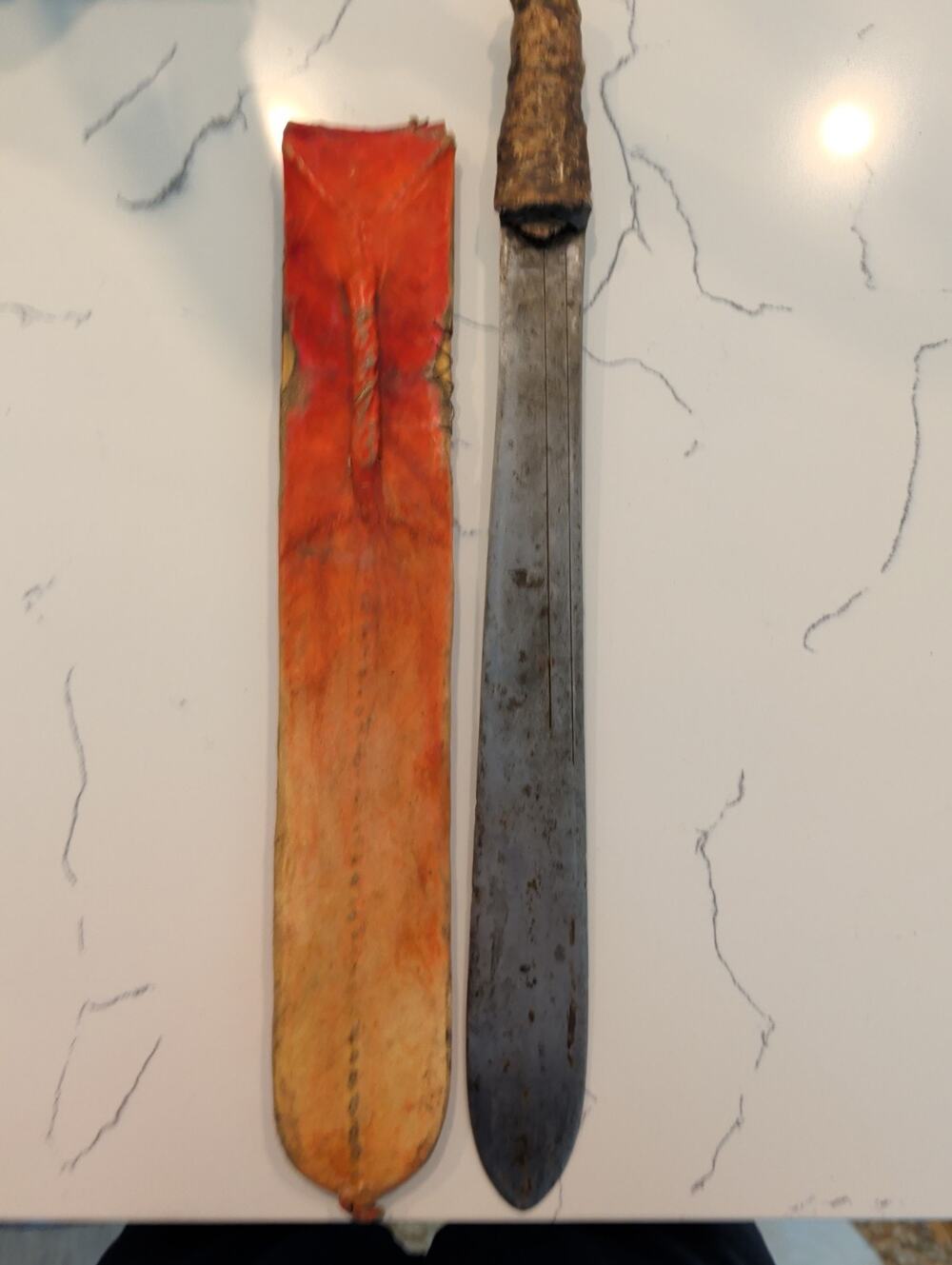 Antique African Maasai Knife Sword Kenya Leather Sheath VTG Machete Dagger